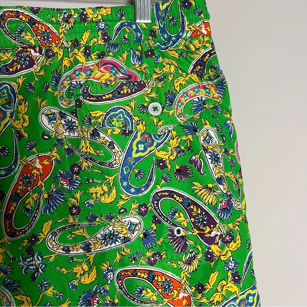 Ralph Lauren Purple Label Amalfi Paisley Print Swim Shorts In Green Men's Large